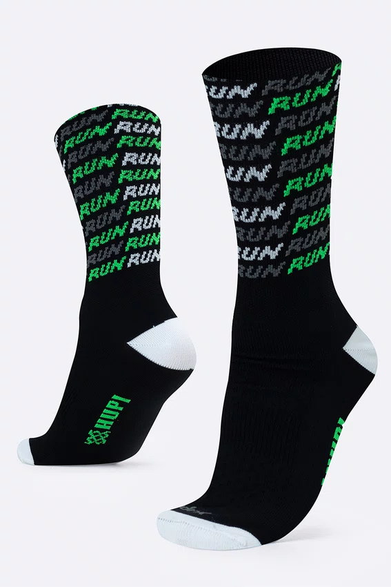 Meia HUPI Run Tri Preto e Verde Pés Menores 34-38