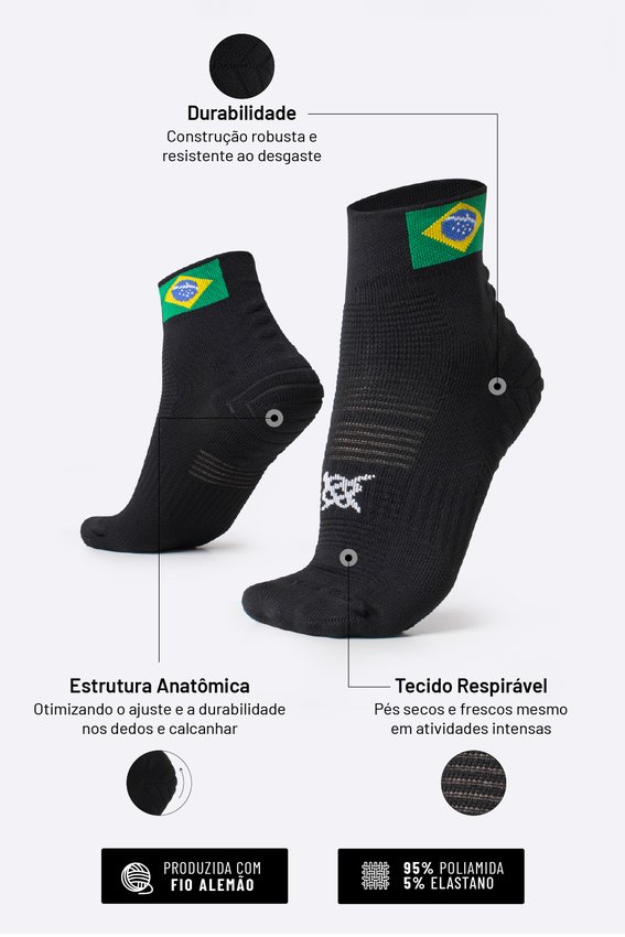 Meia Hupi Running Pro Brasil Preto