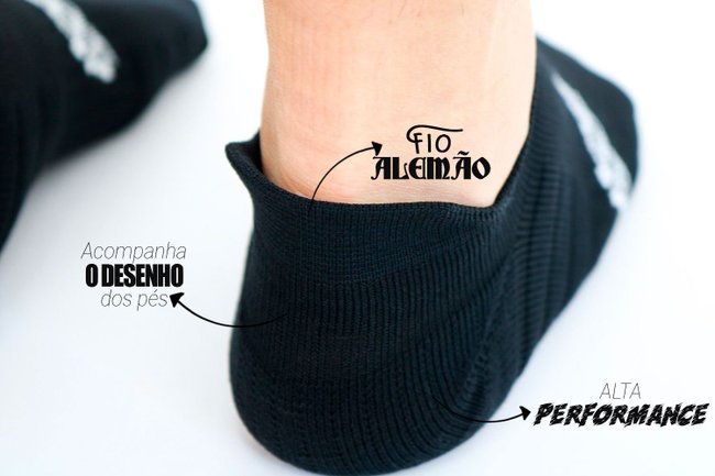 Meia HUPI Running Pro Invisível Preto - Tamanho Plus 42-46