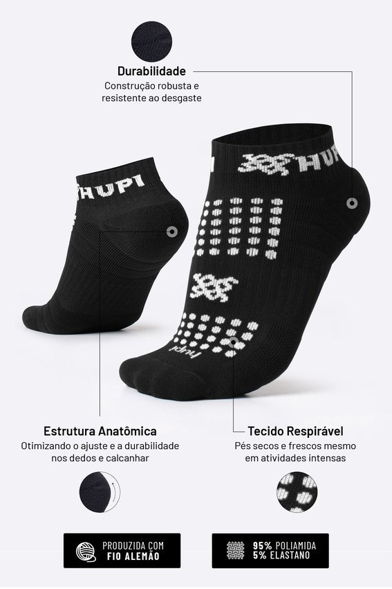 Meia HUPI Running Pro Preto - Tamanho Plus 42-46