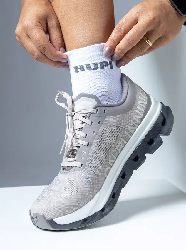 Meia HUPI Running Pro Prime Branco e Cinza