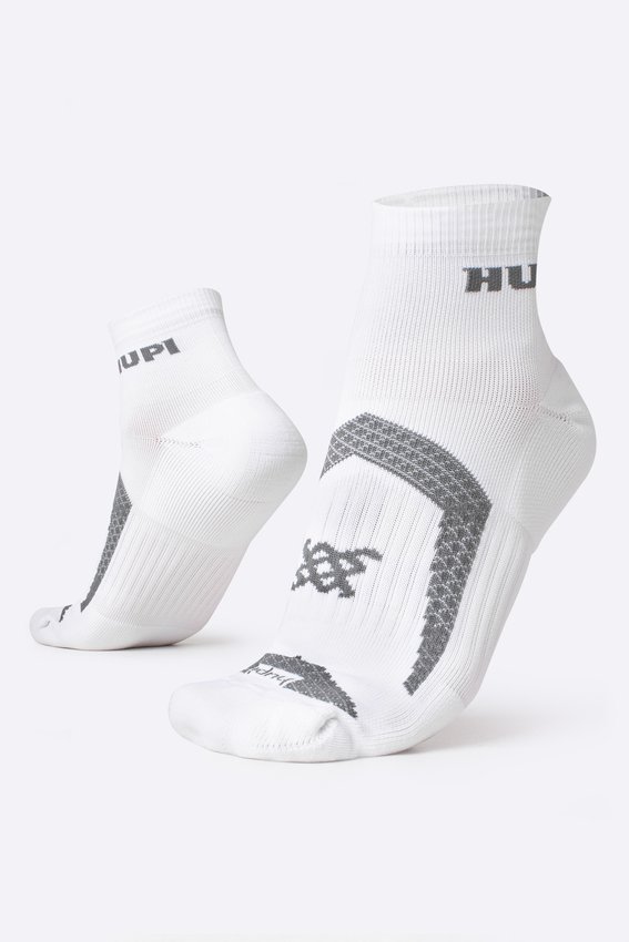 Meia HUPI Running Pro Prime Branco e Cinza - LT para pés menores 34-38