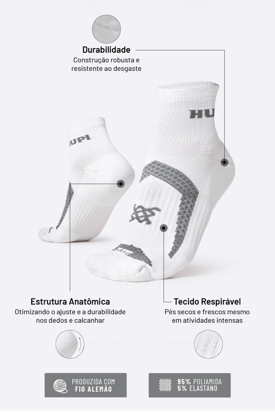 Meia HUPI Running Pro Prime Branco e Cinza