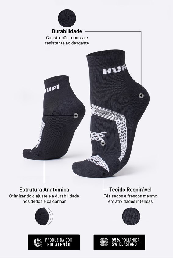 Meia HUPI Running Pro Prime Preto e Branco