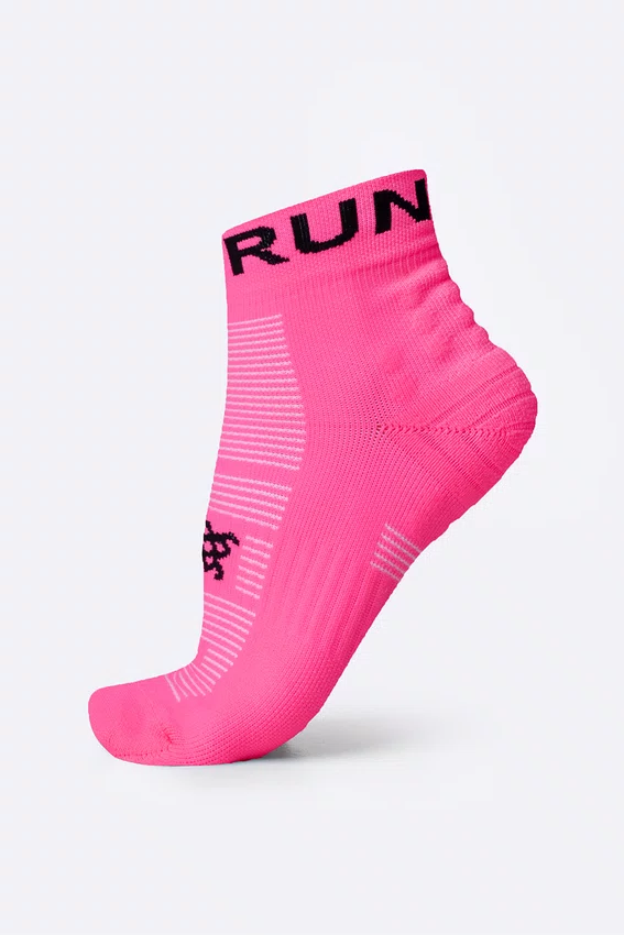 Meia Curta para Corrida HUPI Running Pro Run Rosa Neon LT