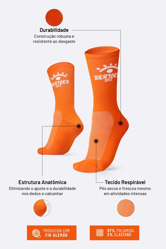 Meia HUPI Sertões Cano Médio Laranja e Branco