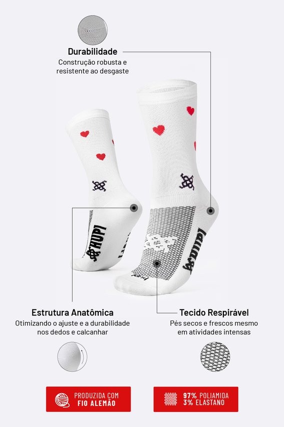 Meia HUPI  Small Heart Branco LT (34 a 38)