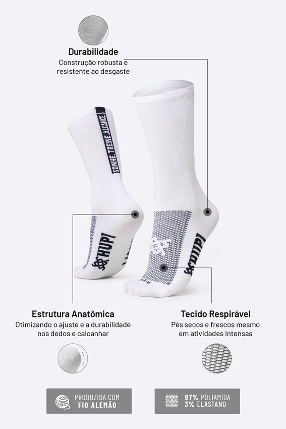 Meia HUPI Sonhe Treine Alcance Branco