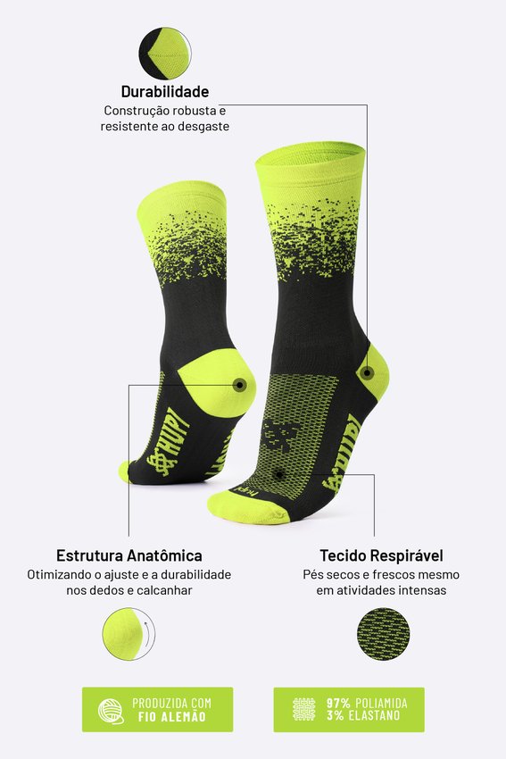 Meia HUPI Splash Amarelo Neon/Preto