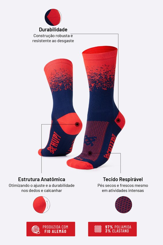 Meia HUPI Splash Azul/Vermelho