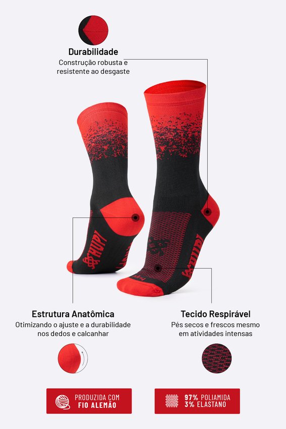 Meia HUPI Splash Preto/Vermelho