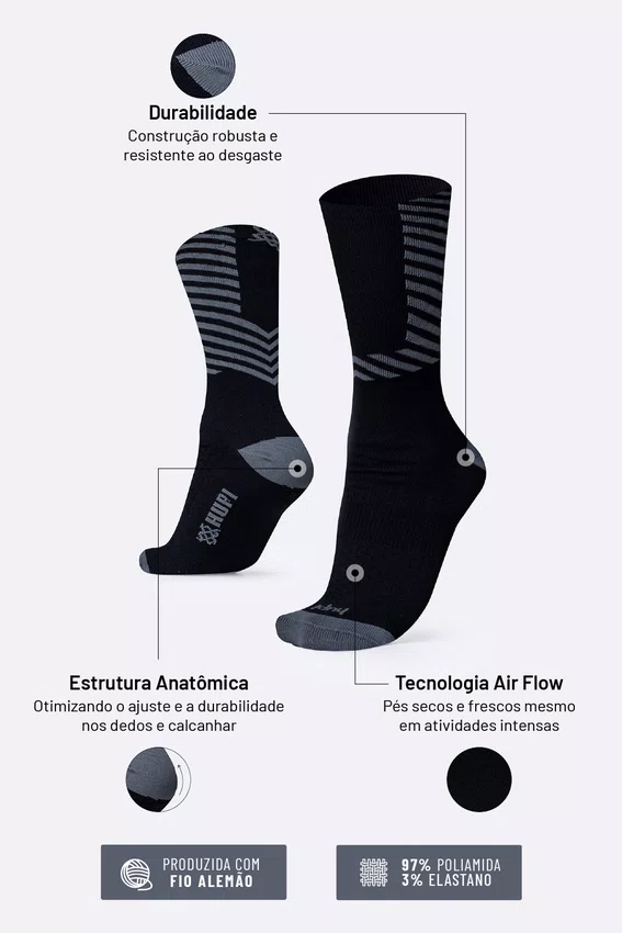 Meia HUPI Strike Preto e Cinza Plus 42–46
