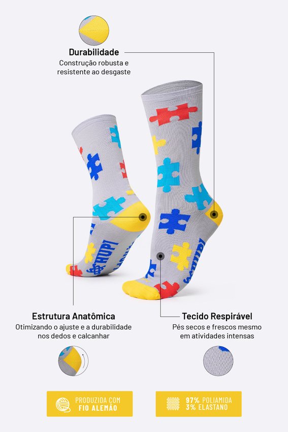 Meia HUPI Tea Autismo Cinza