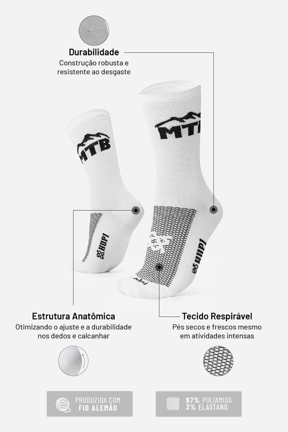 Meia HUPI Triplo MTB Branco/Preto