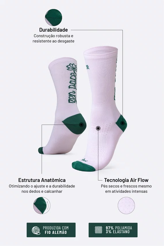 Meia HUPI Zen Pace Rosa e Verde - LT para pés menores 34-38