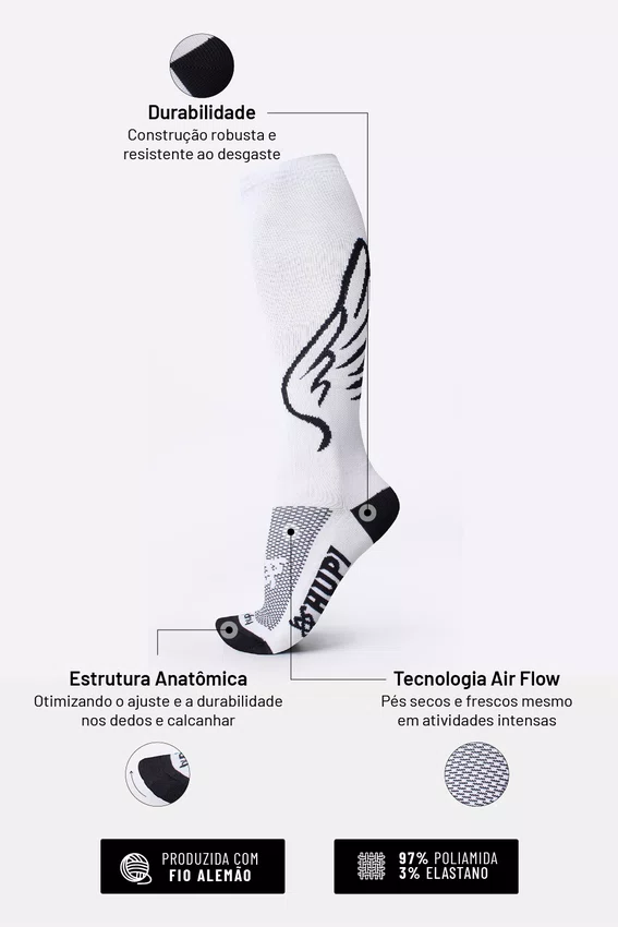 Meia Longa HUPI Asas Branco/Preto