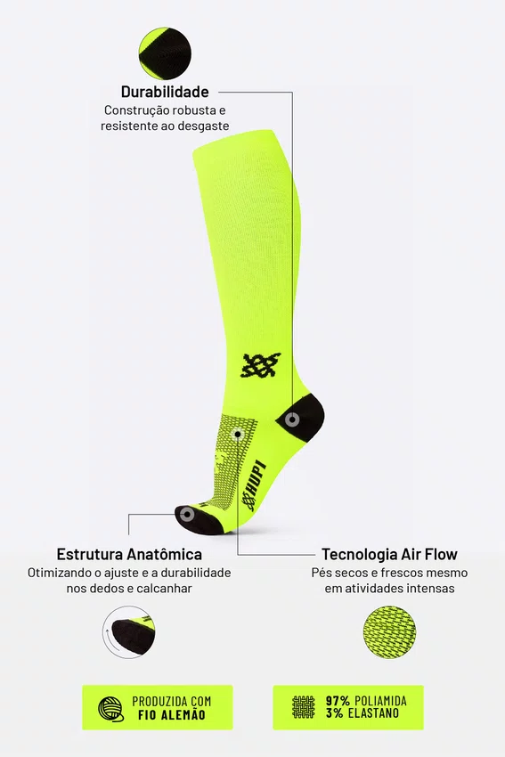 Meia Longa HUPI Lisa Amarelo Neon