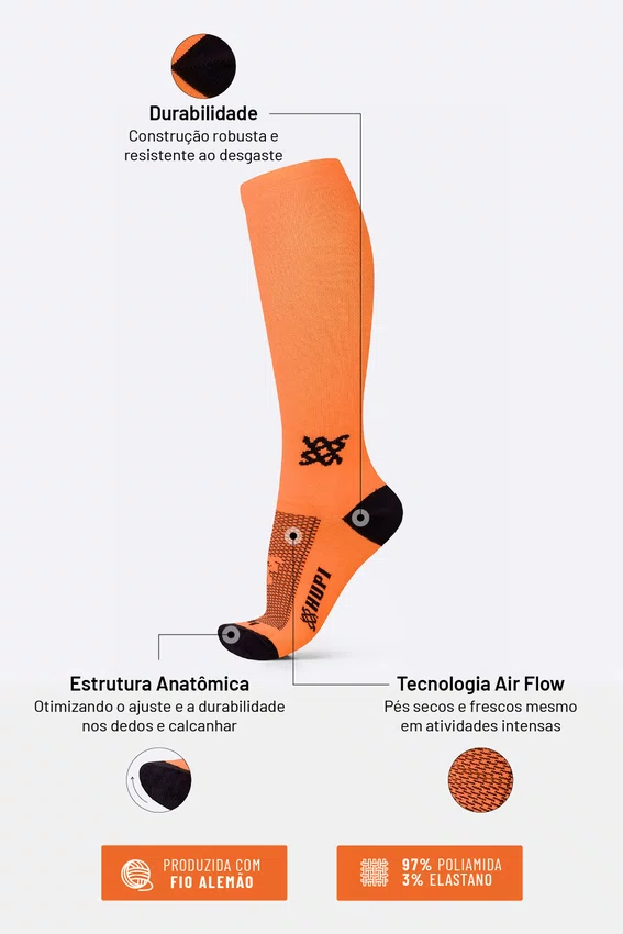 Meia Longa HUPI Lisa Laranja Neon