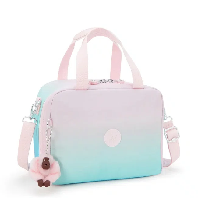 Lancheira Kipling Miyo Verde e Rosa