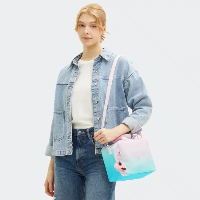 Lancheira Kipling Miyo Verde e Rosa