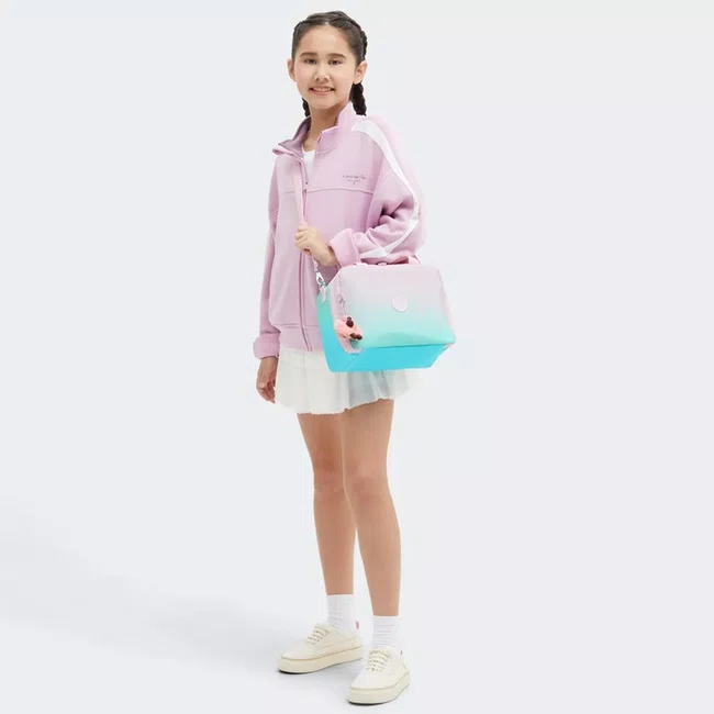 Lancheira Kipling Miyo Verde e Rosa