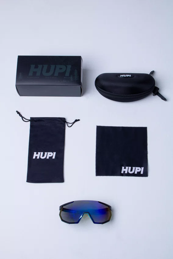 Óculos de Sol HUPI Aspen Armação Preto  Azul Lente Azul Espelhado