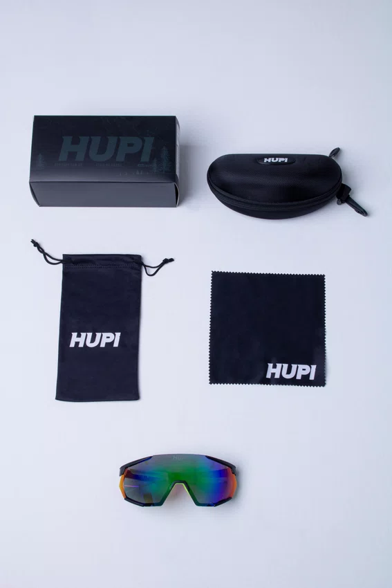 Óculos de Sol HUPI Aspen Armação Preto e Verde Lente Verde Espelhado