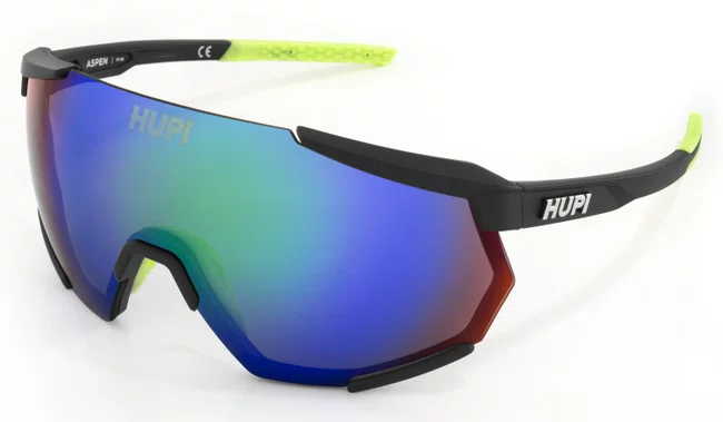 Óculos de Sol HUPI Aspen Armação Preto e Verde Lente Verde Espelhado