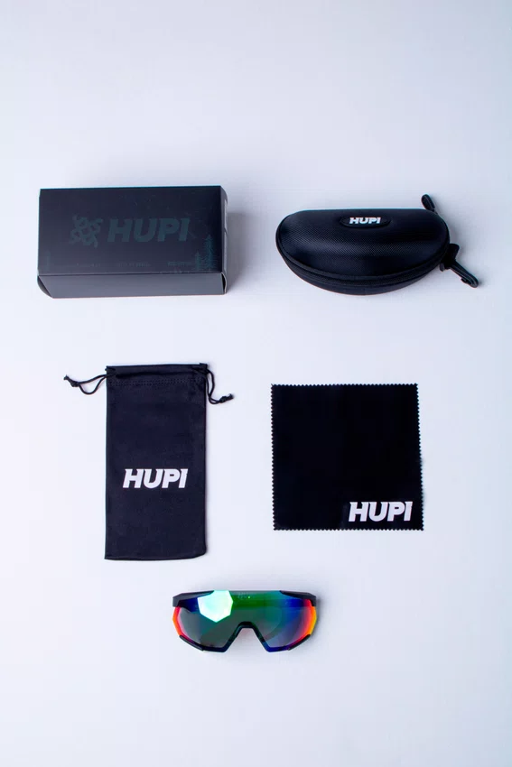 Óculos de Sol HUPI Aspen Armação Preto Lente Verde Espelhado