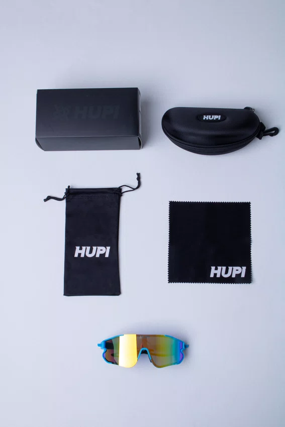 Óculos de Sol HUPI Bornio Azul/Preto - Lente Dourado Espelhado