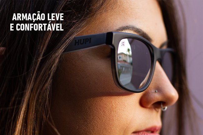 Óculos de Sol HUPI Brile Armação Preto/Cinza Lente Prata