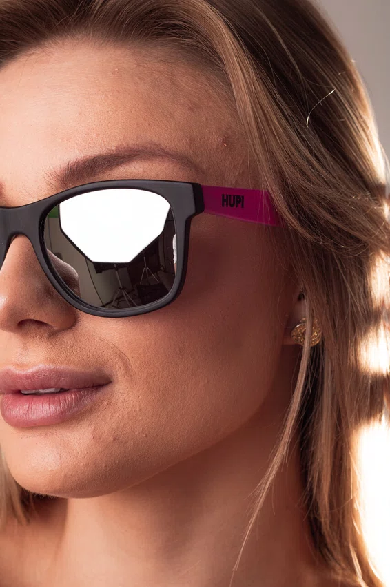 Óculos de Sol HUPI Brile Preto Pink Lente Prata