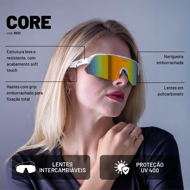 Óculos de Sol HUPI Core Branco Lente Dourado Espelhado