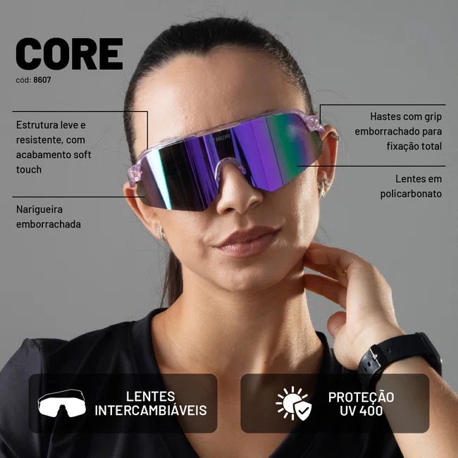 Óculos de Sol HUPI Core Cristal Roxo Lente Roxo Espelhado