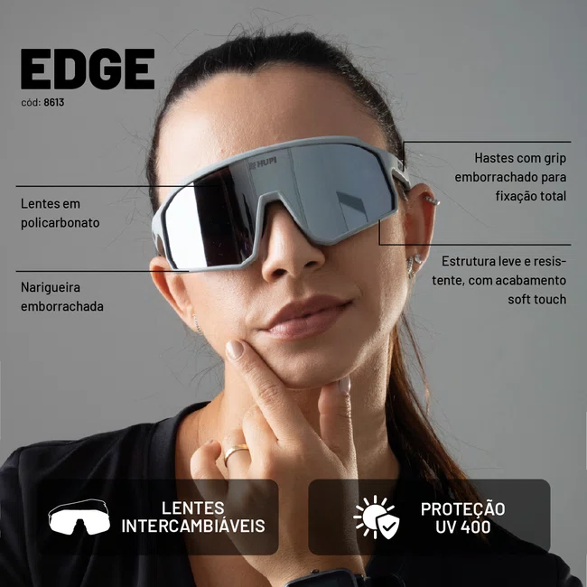 Óculos de Sol HUPI Edge Cinza Lente Prata Espelhado