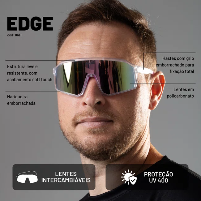 Óculos de Sol HUPI Edge Cristal Rosa Lente Rosa Espelhado