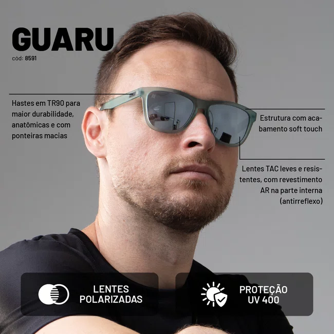 Óculos de Sol HUPI Guaru Cristal Escuro Lente Prata Espelhado
