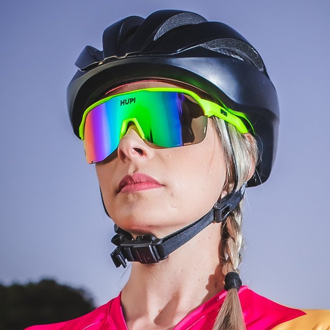 Óculos de Sol  HUPI Huez Amarelo Neon/Cinza - Lente Azul Espelhado
