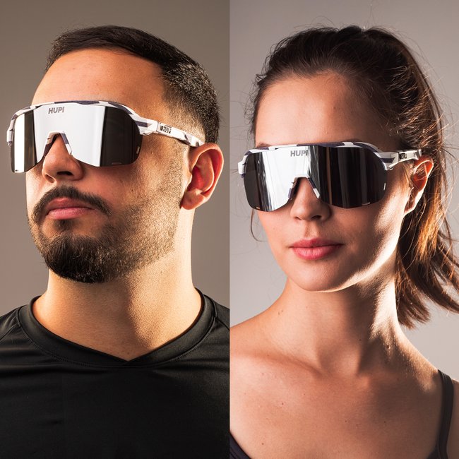 Óculos de Sol HUPI Huez Camo Preto e Cinza - Lente Prata Espelhado 