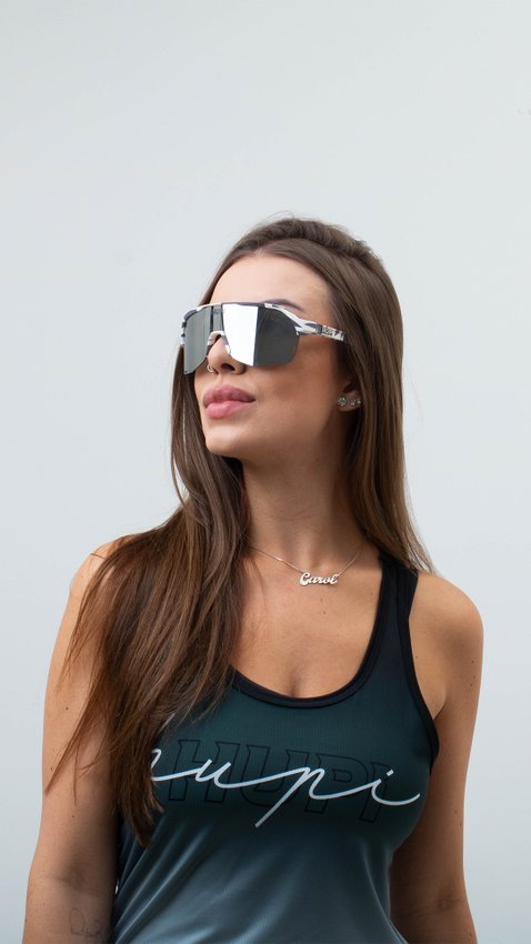 Óculos de Sol HUPI Huez Camo Preto e Cinza - Lente Prata Espelhado 