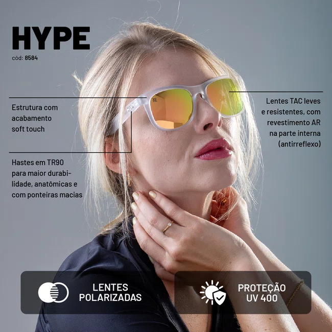 Óculos de Sol HUPI Hype Cristal Lente Dourado Espelhado