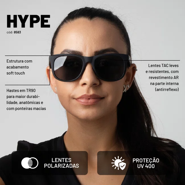 Óculos de Sol HUPI Hype Preto Lente Verde
