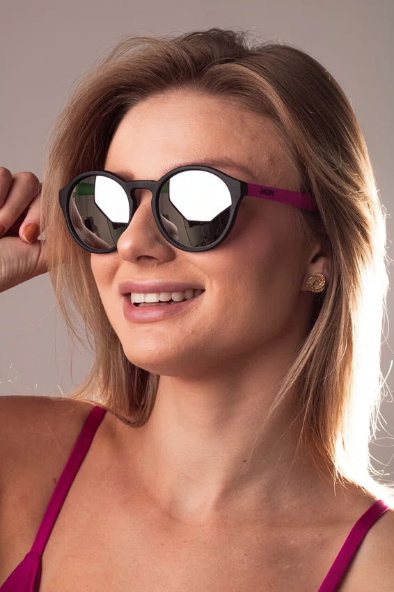 Óculos de Sol HUPI Kona Preto Pink Lente Prata