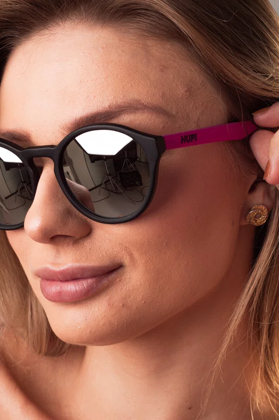 Óculos de Sol HUPI Kona Preto Pink Lente Prata