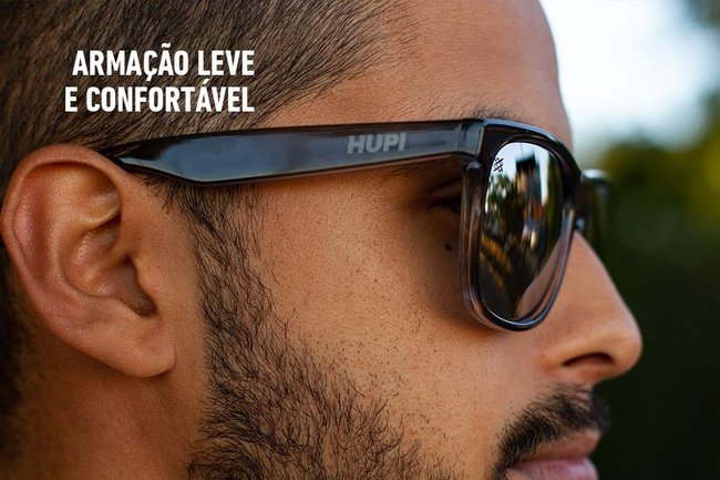 Óculos de Sol HUPI Luppa Armação Cinza Cristal Lente Prata - para rostos GRANDES