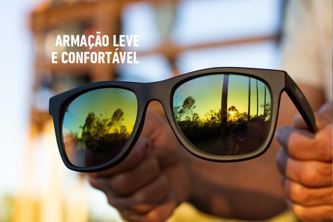 Óculos de Sol HUPI Luppa Armação Preto Fosco Lente Verde Espelhado - para rostos GRANDES