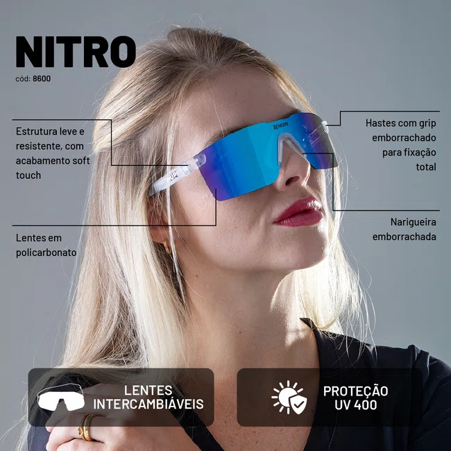 Óculos de Sol HUPI Nitro Cristal Lente Azul Espelhado
