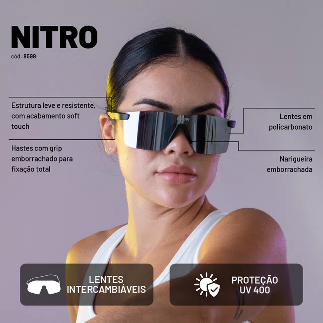 Óculos de Sol HUPI Nitro Preto Lente Prata Espelhado