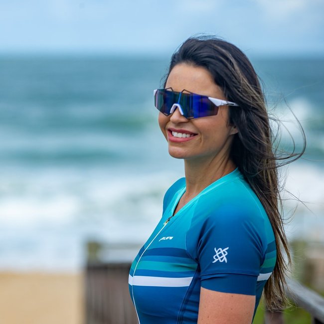 Óculos de Sol HUPI Noronha Branco e Azul - Lente Azul Espelhado