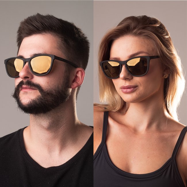 Óculos de Sol HUPI Paso Preto Fosco Lente Dourado